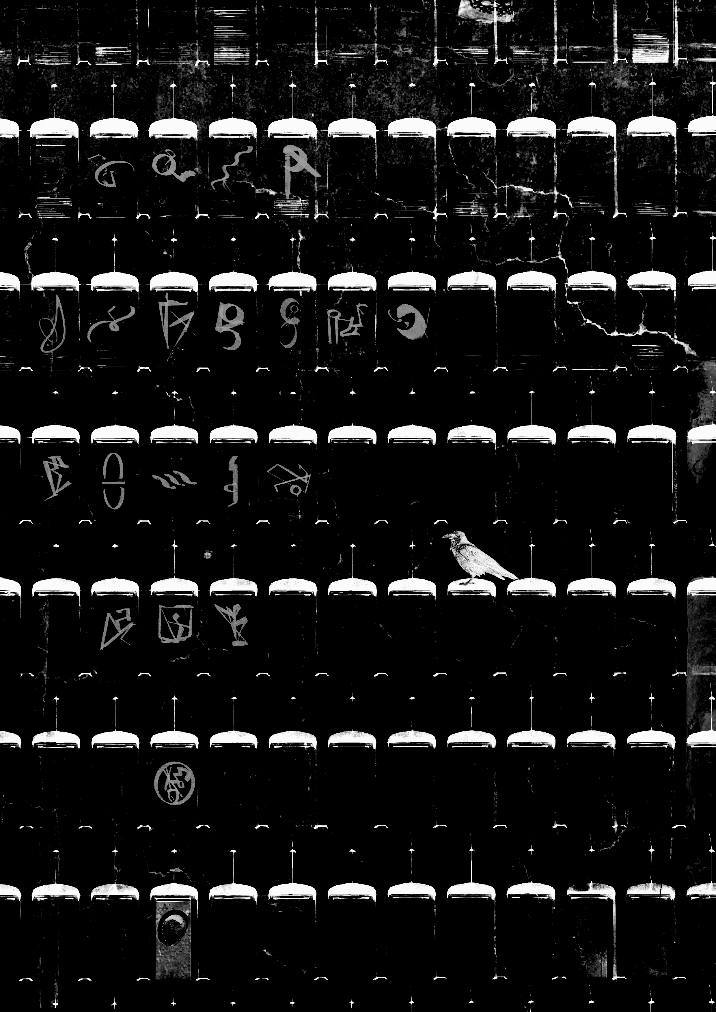 Abraluna Archives — a wall of catalogued unknowns, one white raven among the rows